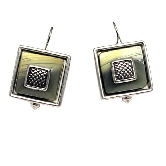 Ben Amun Designer Earrings Silver Tone Square Geometric Dangle Statement Modern - Picture 6 of 10